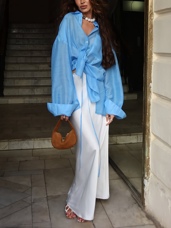 Solid Color Button-Front Casual Shirt