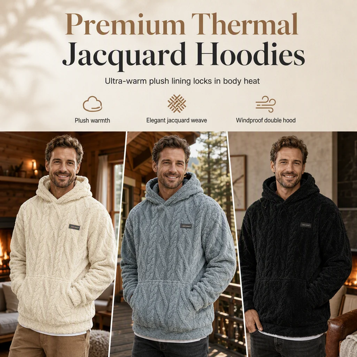 Winter Lined Hoodie Jacquard Pattern Long Sleeve Pullover Sweatshirt