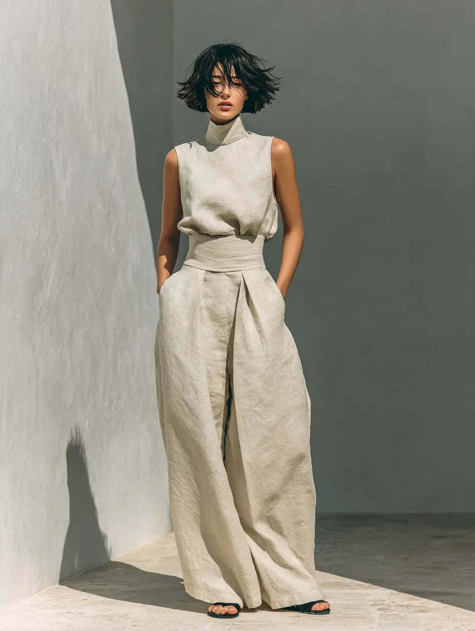 Phoebe | Linen Blouse Wide-Leg Pants Set