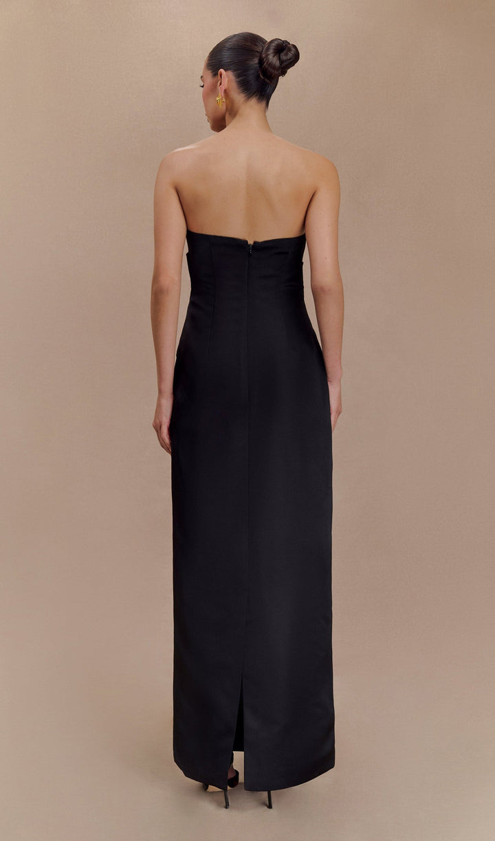 Black Strapless Satin Maxi Dress