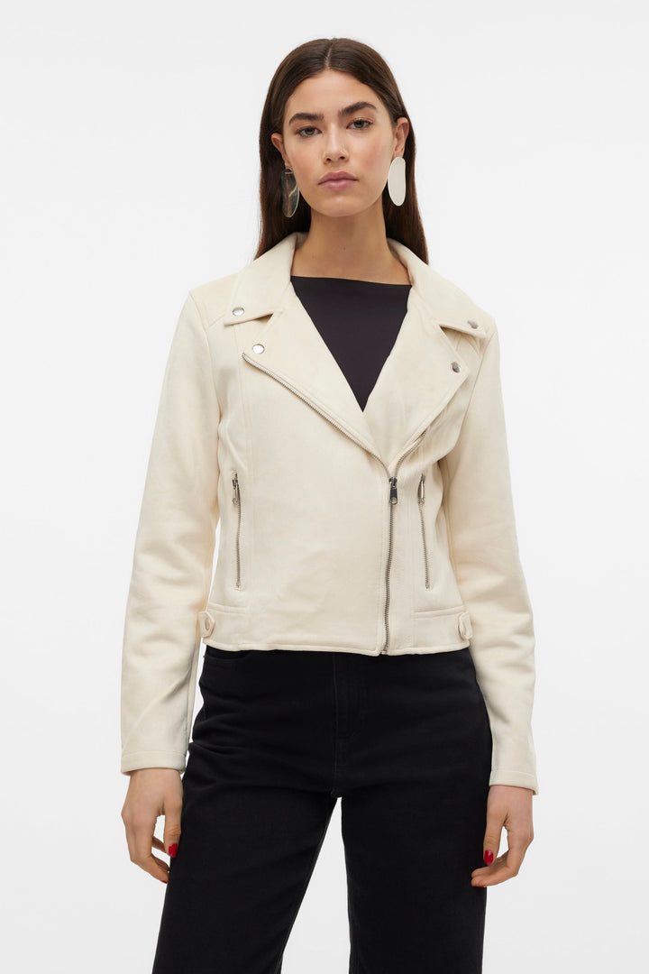 Birch Ivory Leather Biker Jacket