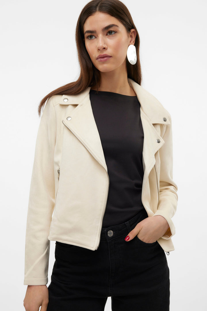 Birch Ivory Leather Biker Jacket