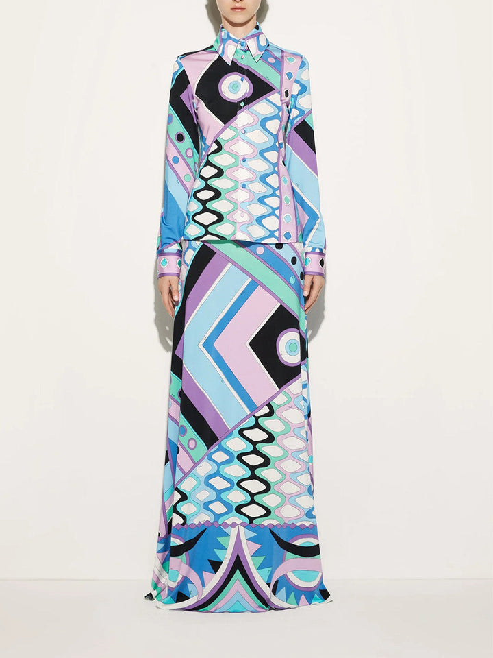 Temperament Printed Hip-hugging Maxi Skirt