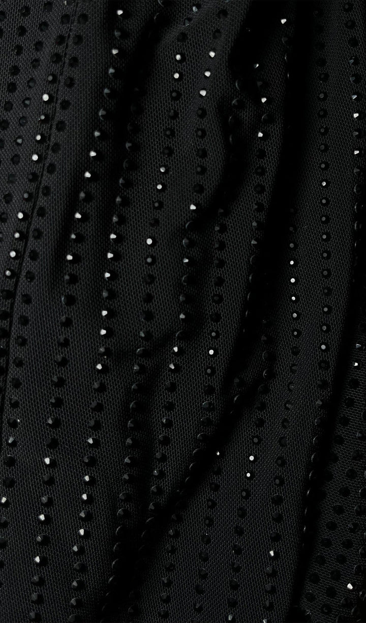 Diamante Ruched Midi Dress - Black
