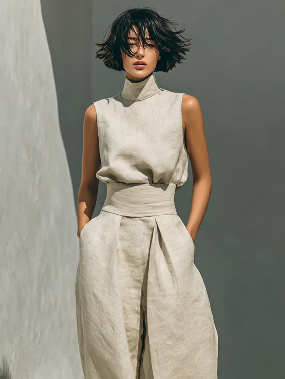 Phoebe | Linen Blouse Wide-Leg Pants Set