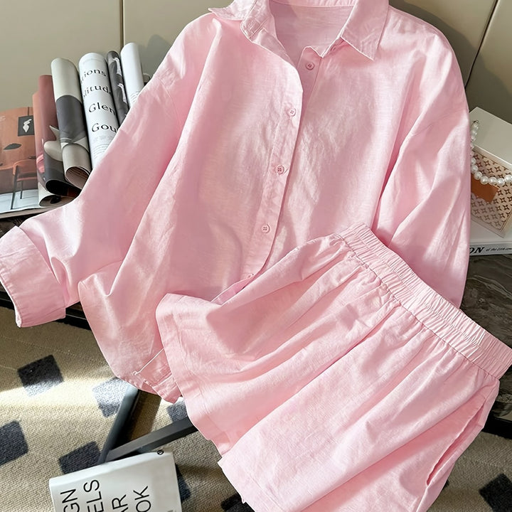 Loose Long Sleeve Top and Shorts Set
