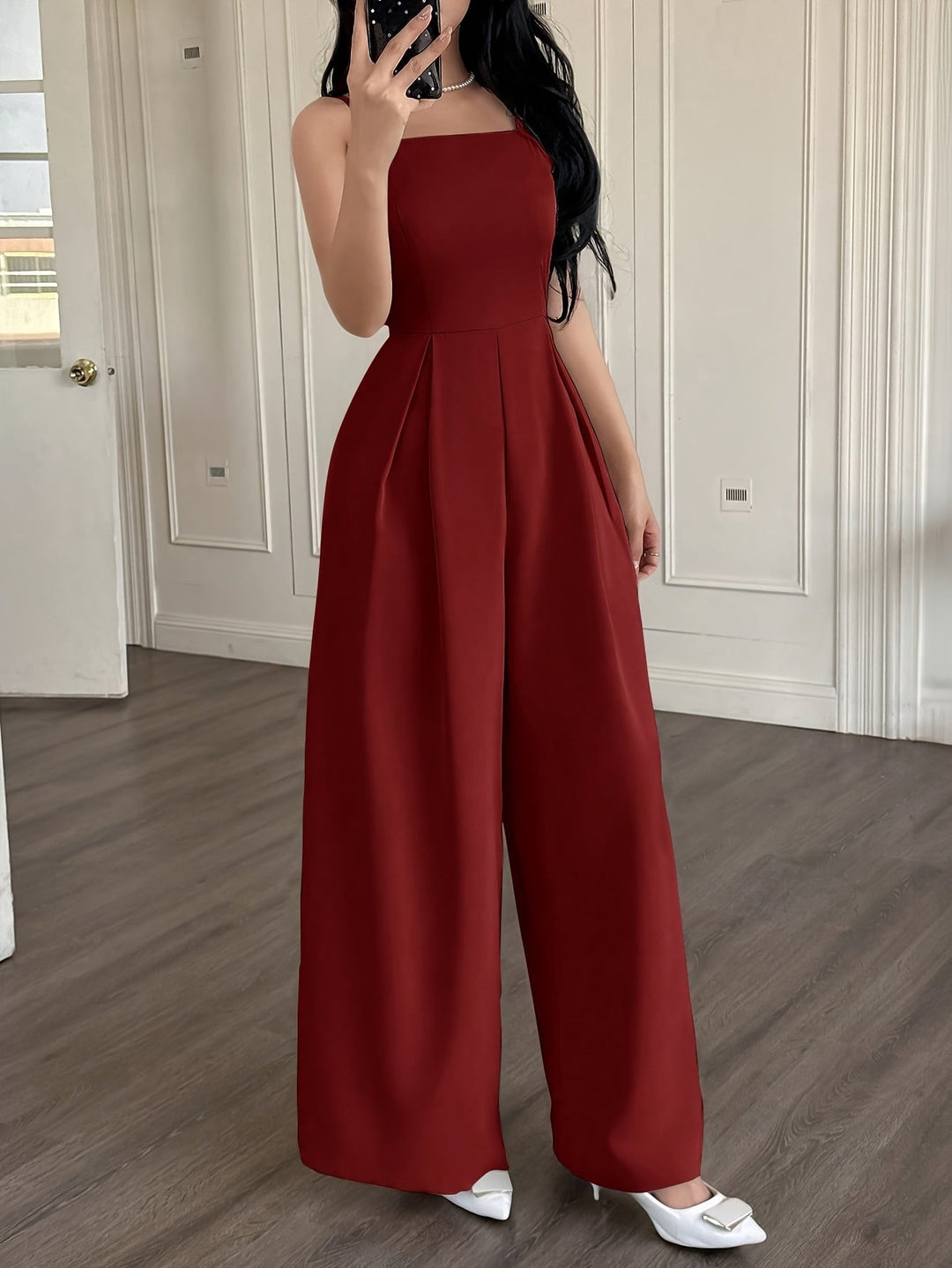 Wide-Leg Loose Solid Color with Ruched Design, Suitable for Summer Women&