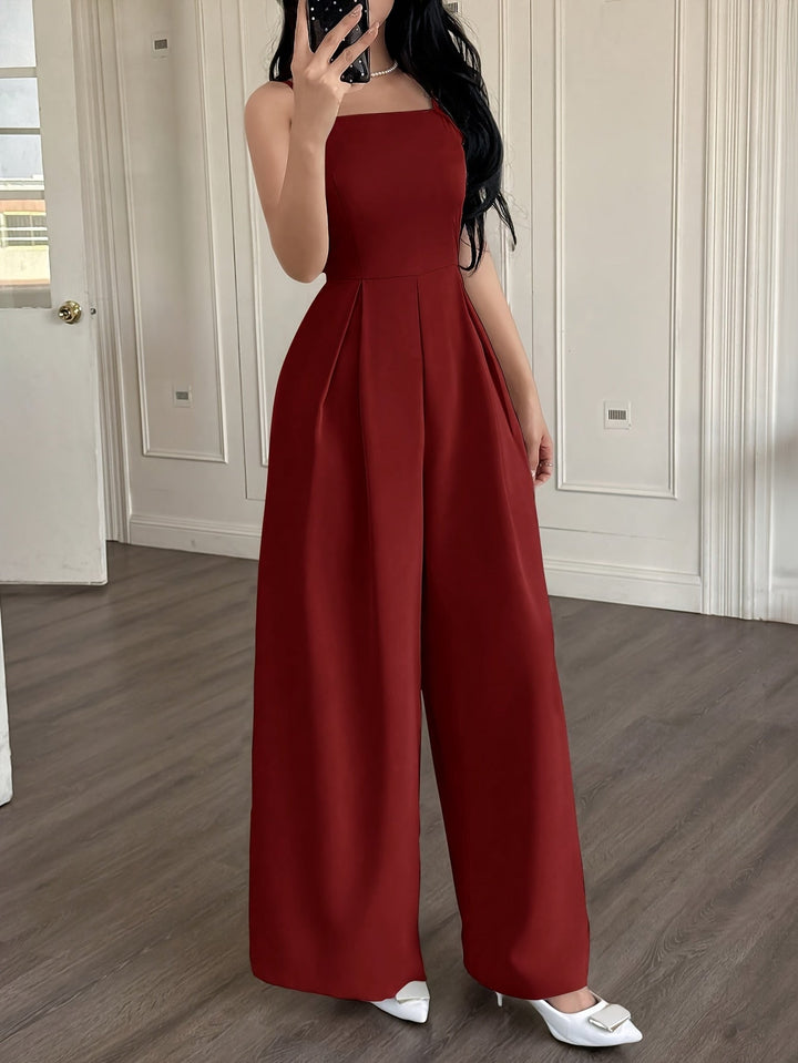 Wide-Leg Loose Solid Color with Ruched Design, Suitable for Summer Women&