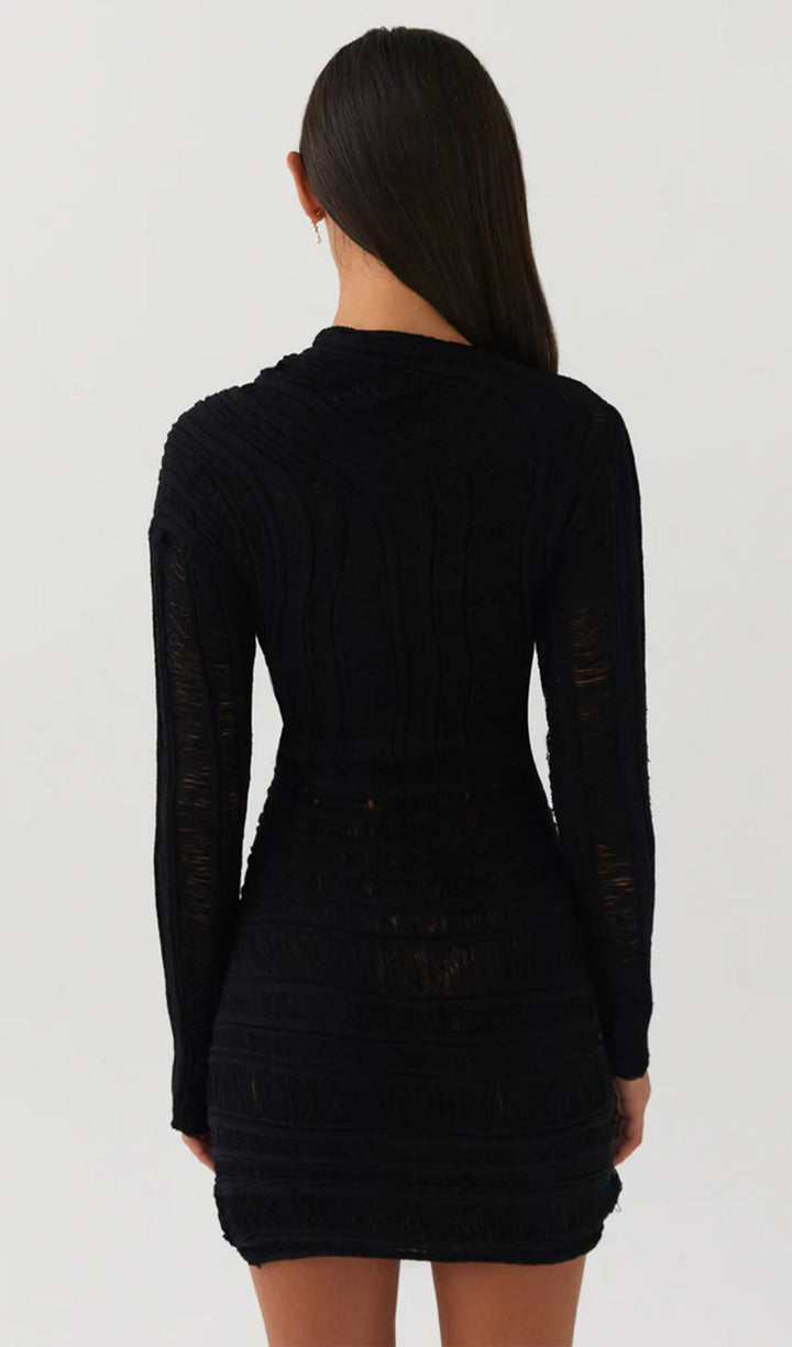 Hollow Out  Mini Dress - Black