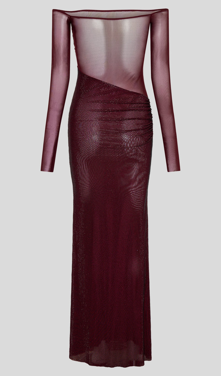 Diamante Off Shoulder Maxi Dress - Red