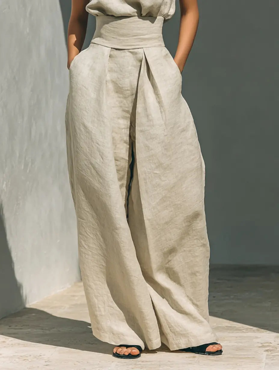 Phoebe | Linen Blouse Wide-Leg Pants Set