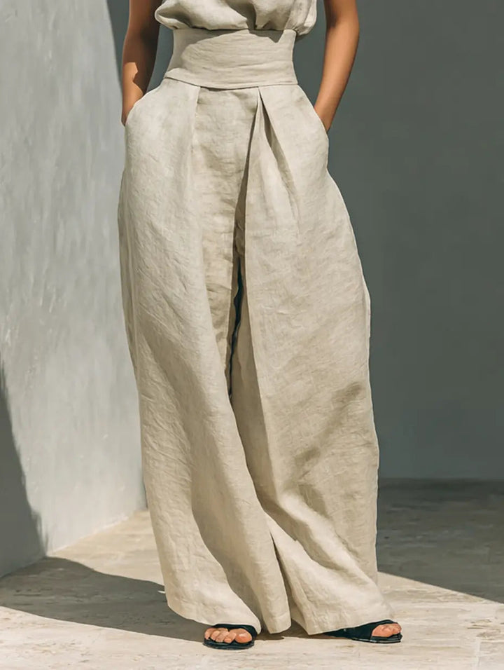 Phoebe | Linen Blouse Wide-Leg Pants Set