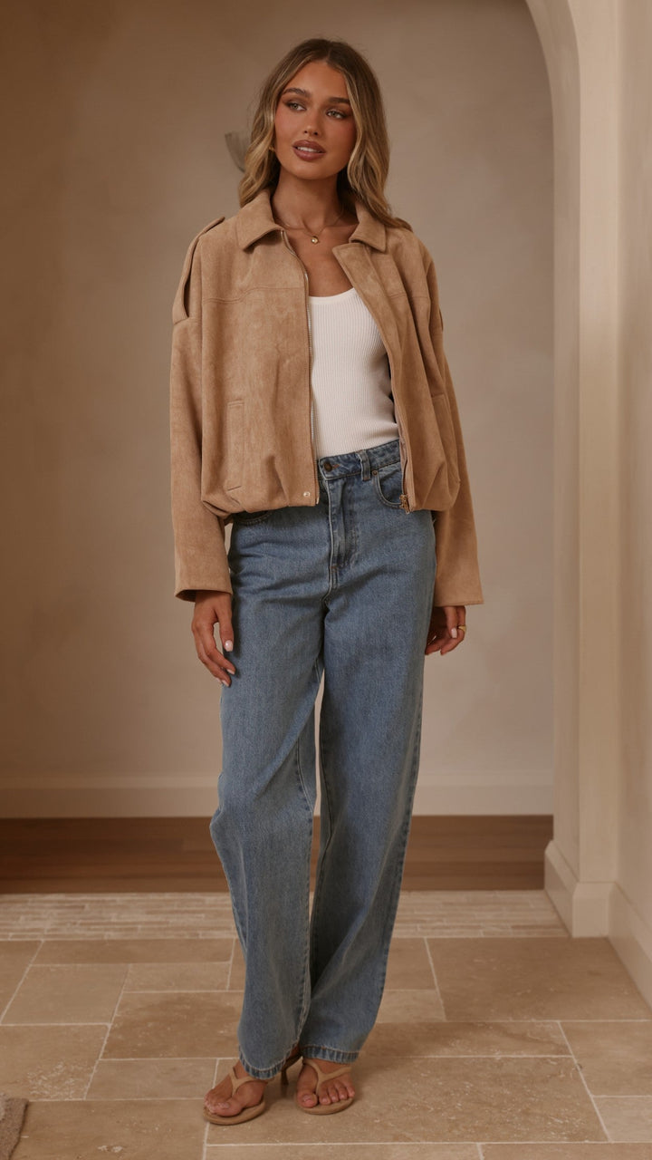 Leela Suede Bomber Jacket - Camel