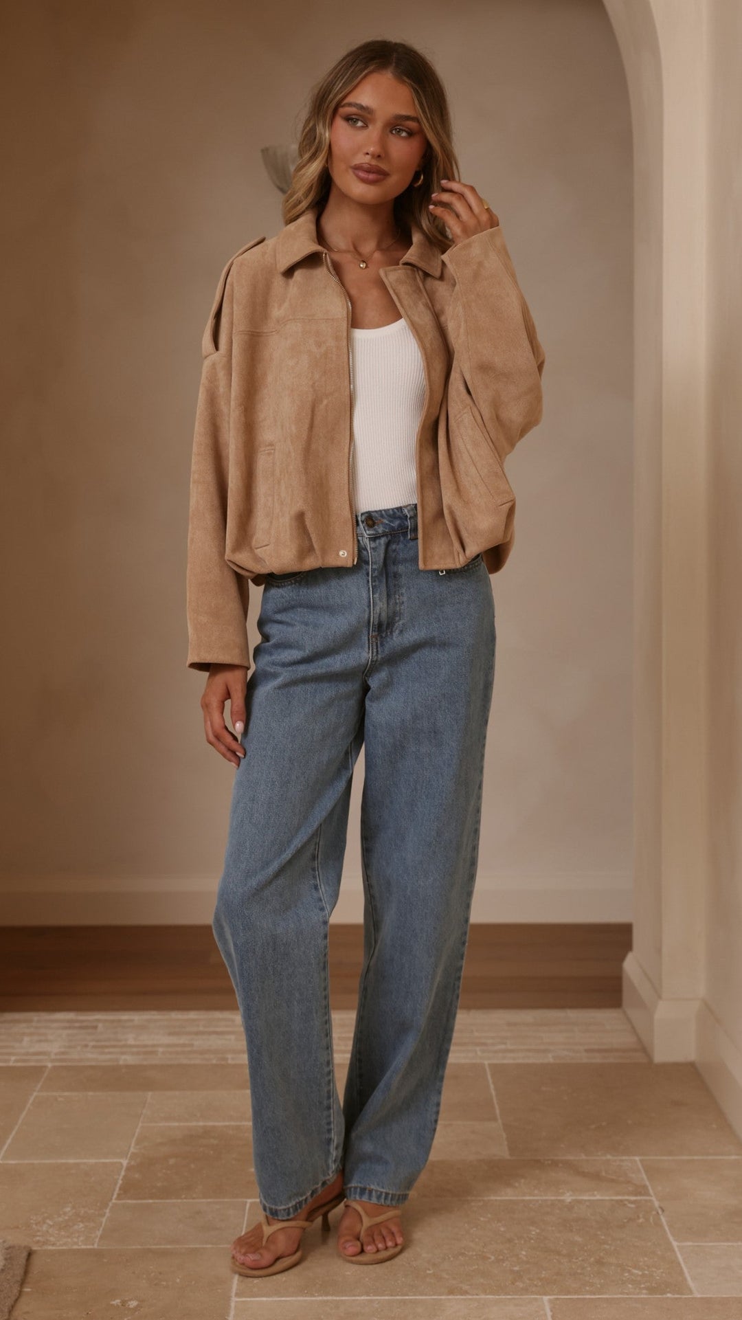 Leela Suede Bomber Jacket - Camel