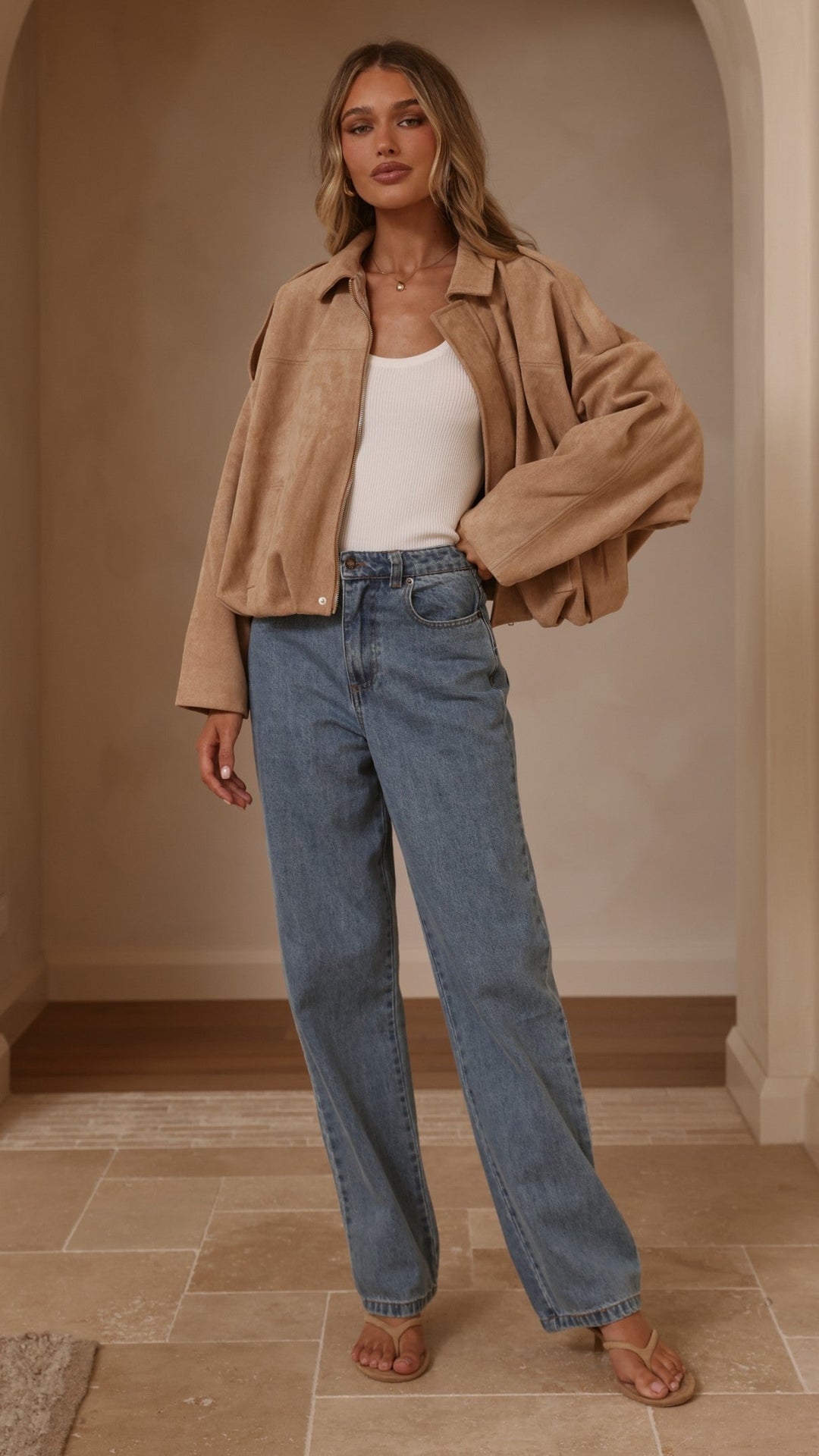 Leela Suede Bomber Jacket - Camel