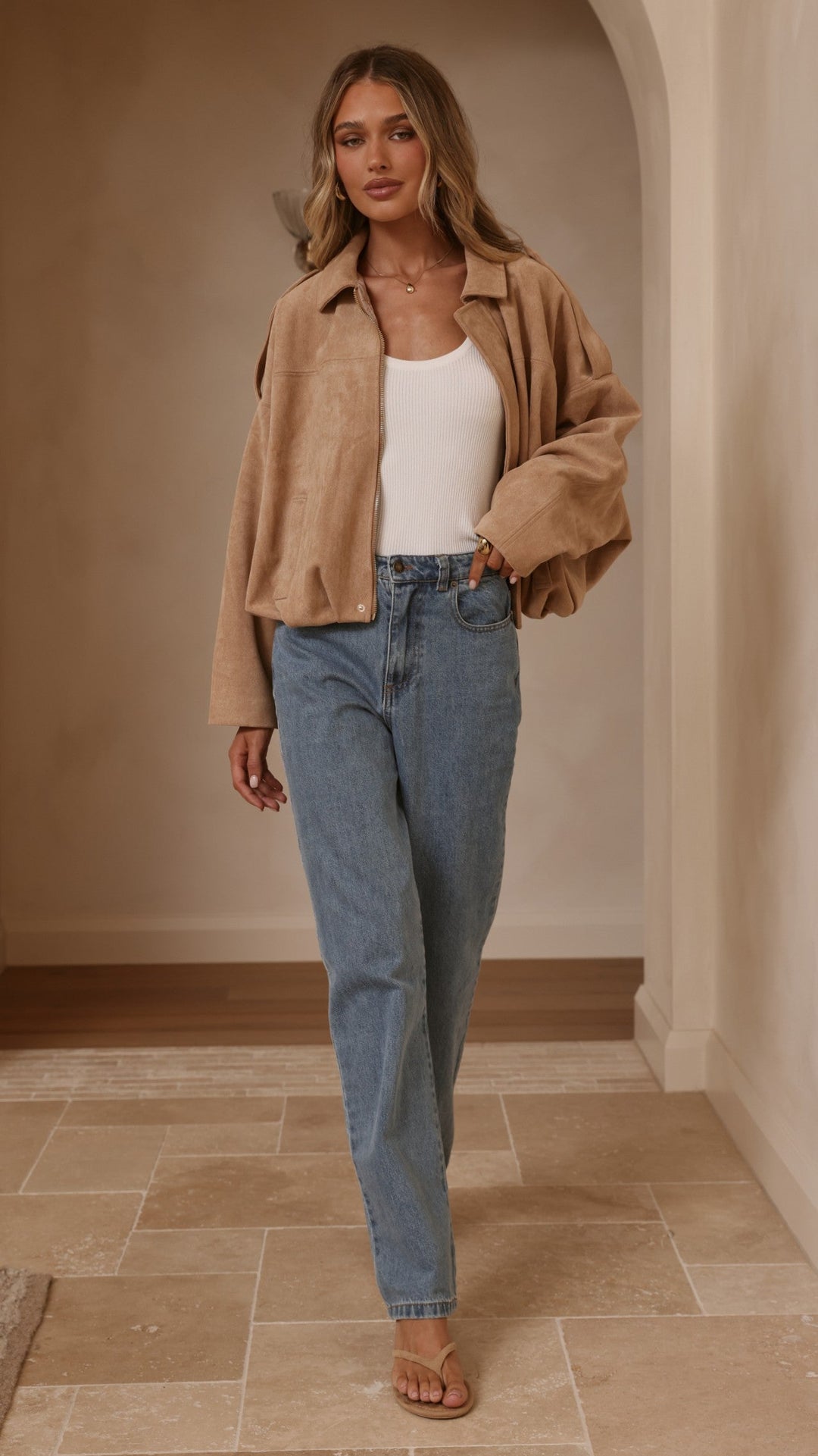 Leela Suede Bomber Jacket - Camel