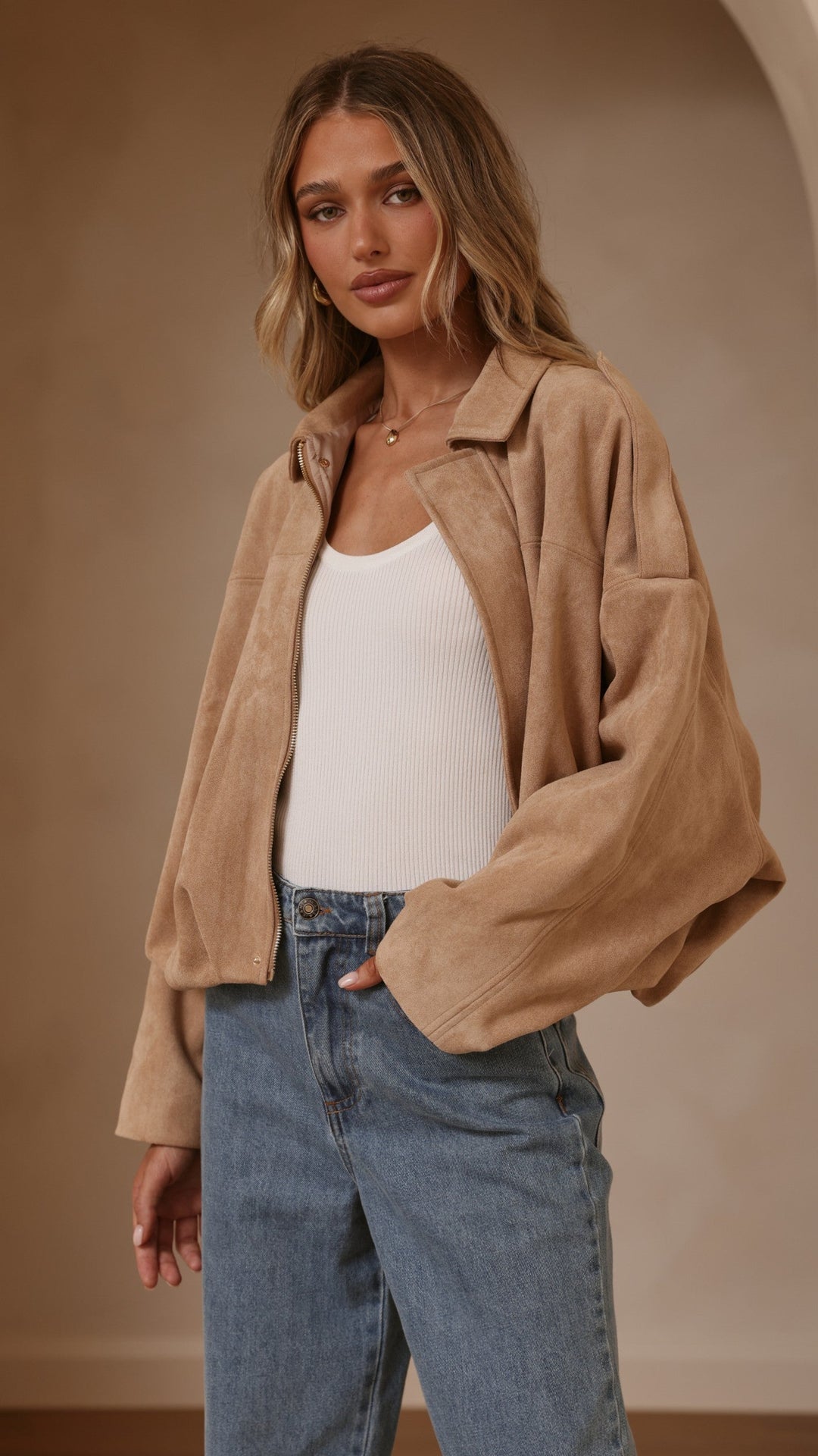 Leela Suede Bomber Jacket - Camel