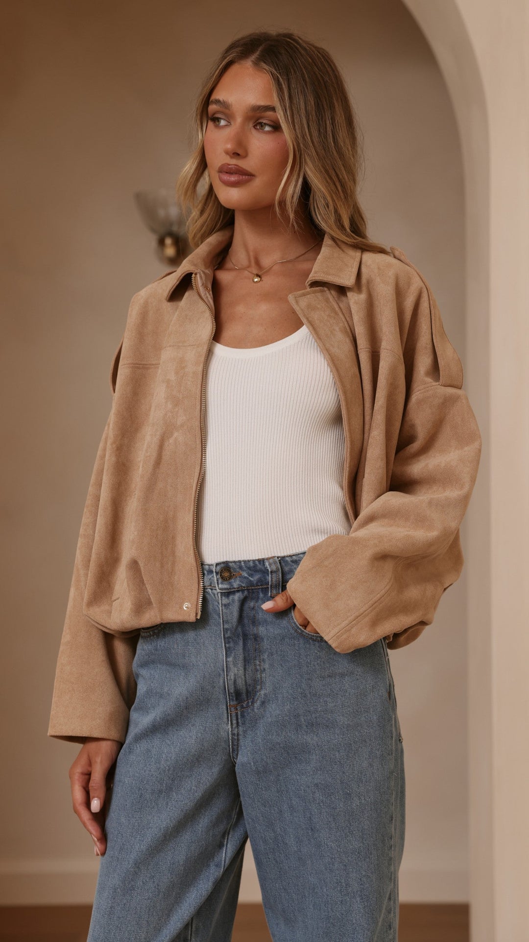 Leela Suede Bomber Jacket - Camel