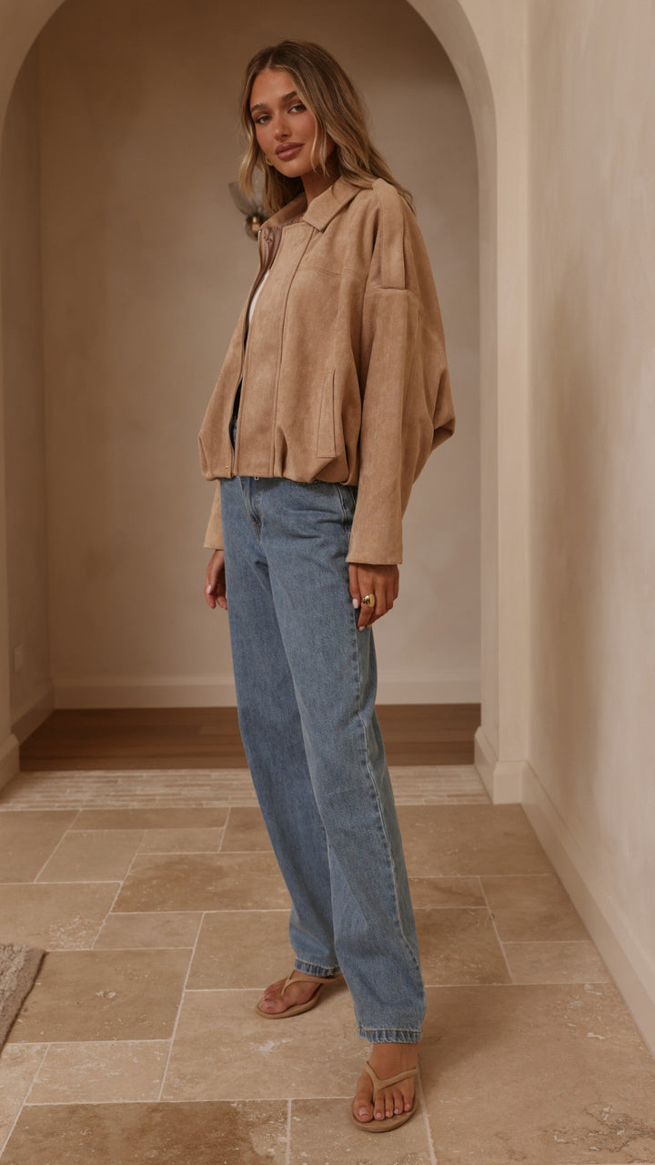 Leela Suede Bomber Jacket - Camel