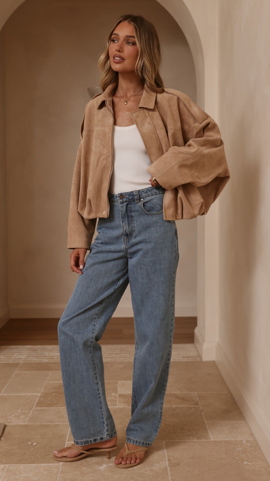 Leela Suede Bomber Jacket - Camel