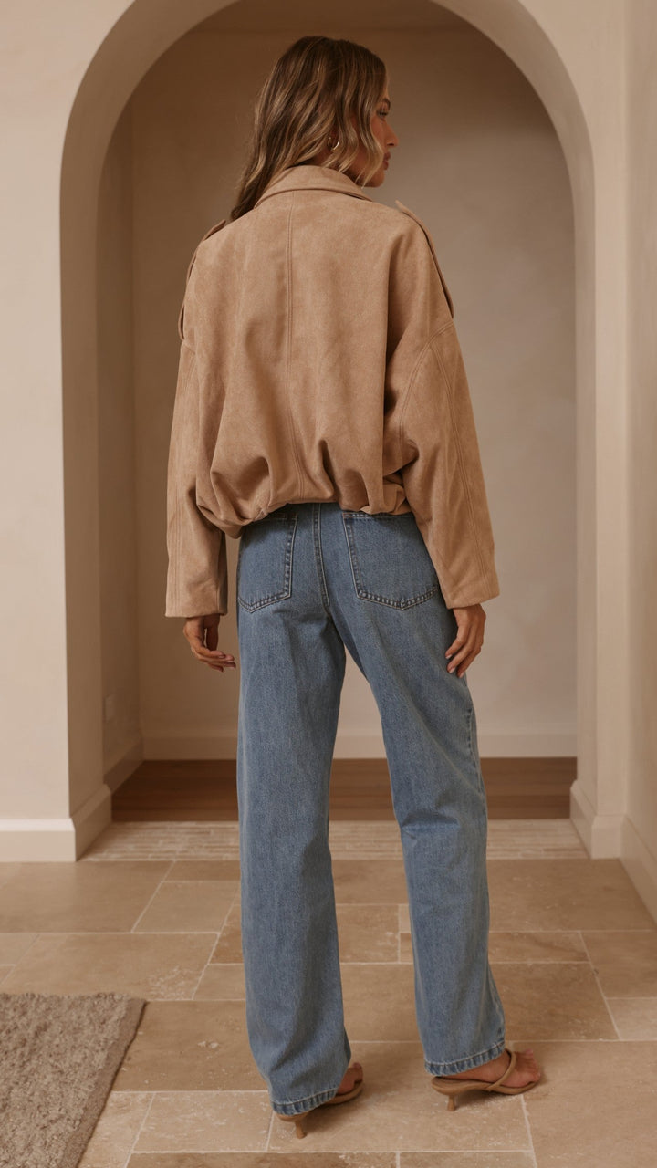 Leela Suede Bomber Jacket - Camel