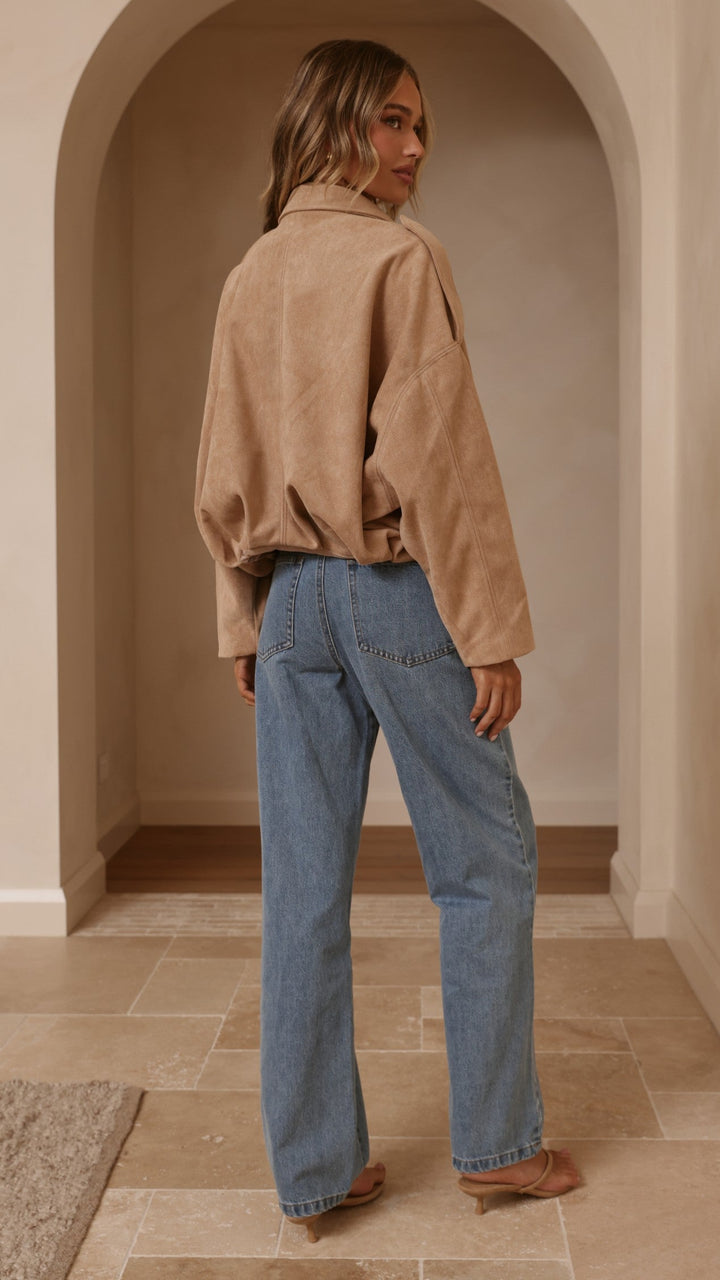 Leela Suede Bomber Jacket - Camel