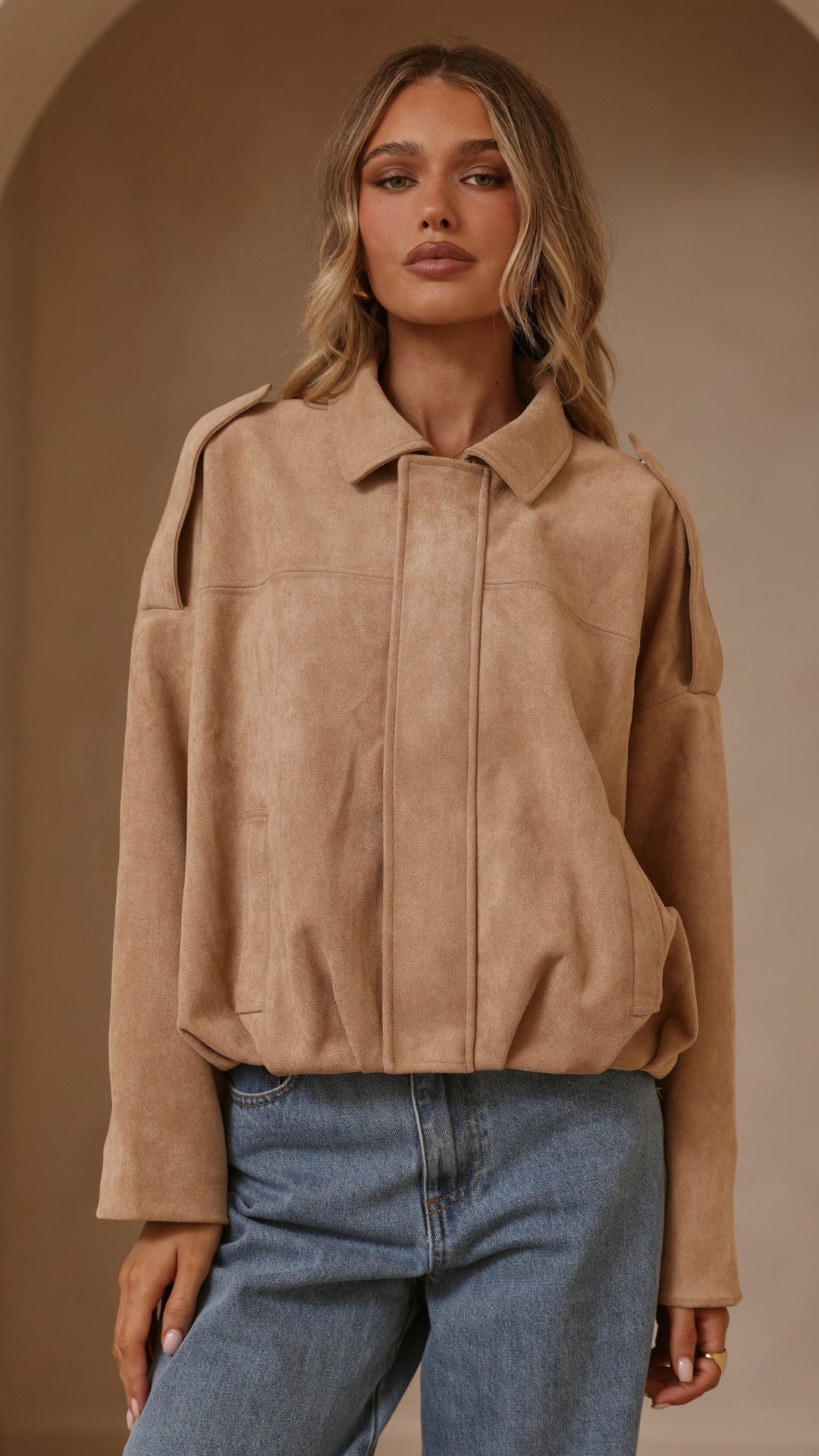 Leela Suede Bomber Jacket - Camel