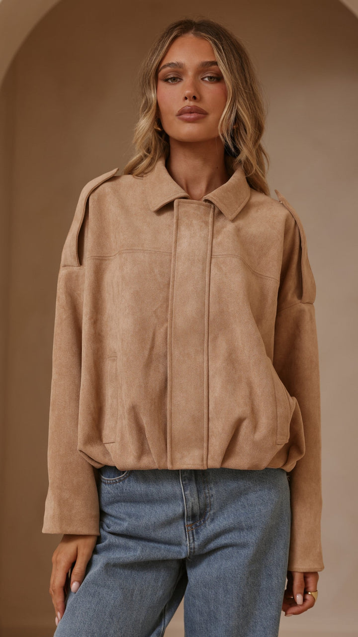 Leela Suede Bomber Jacket - Camel