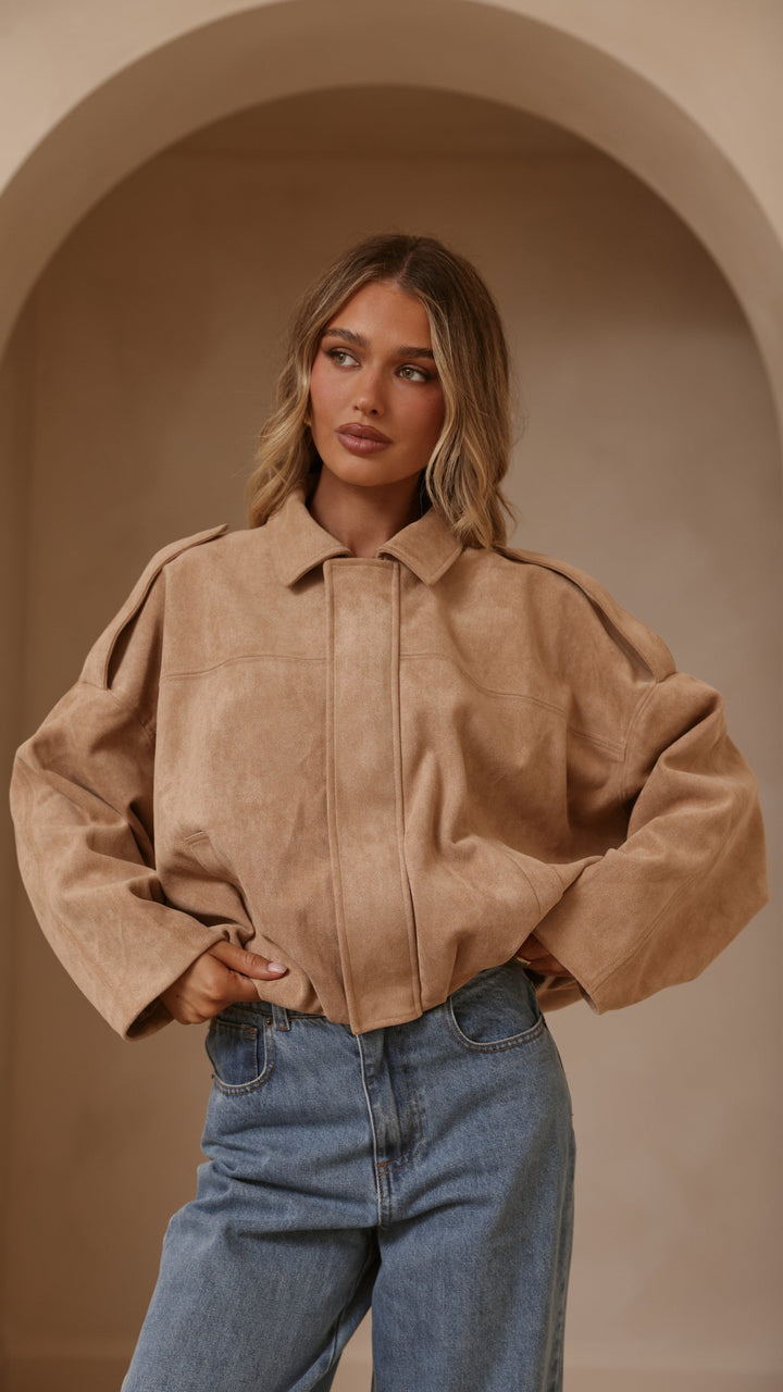 Leela Suede Bomber Jacket - Camel