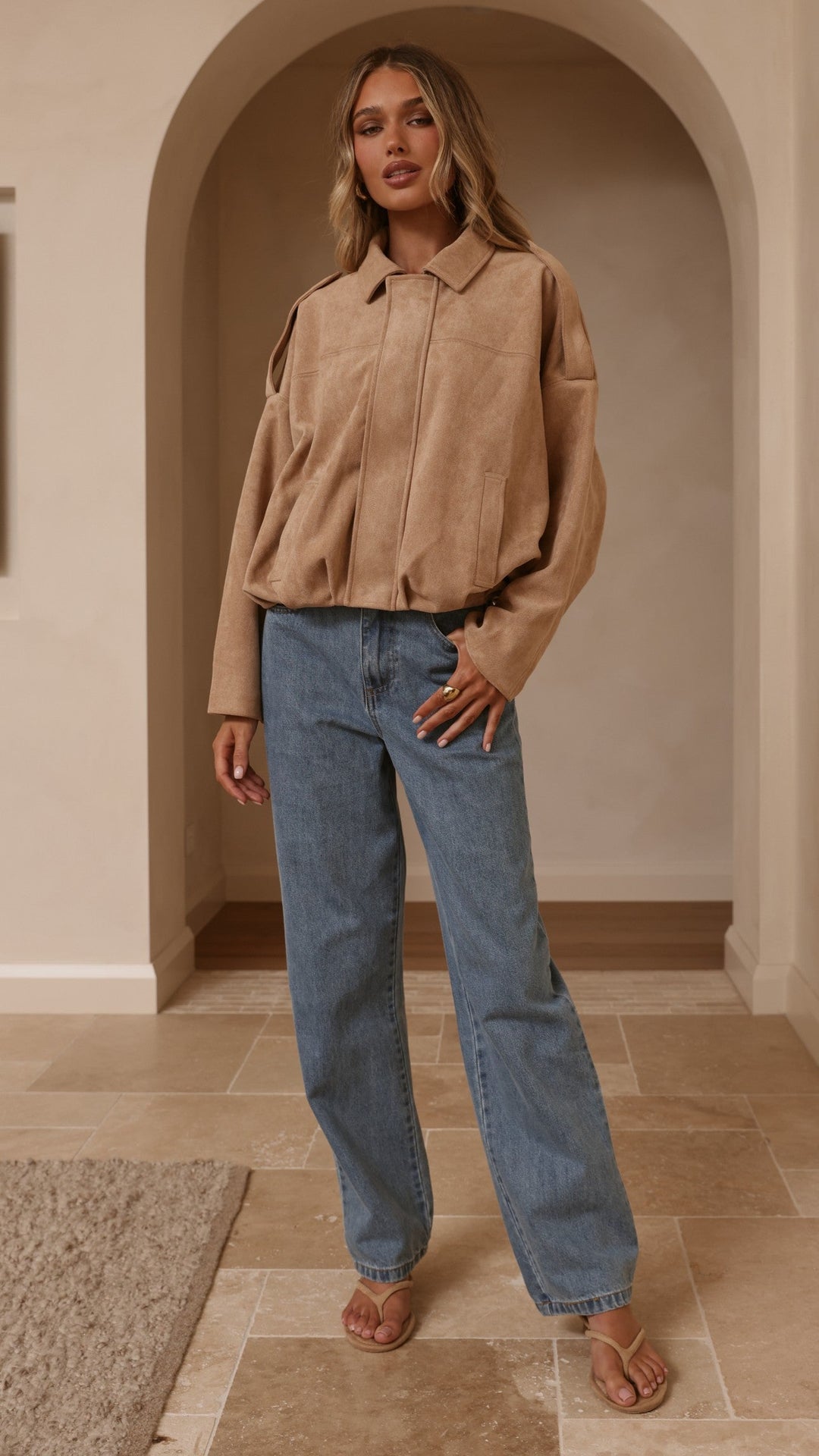 Leela Suede Bomber Jacket - Camel