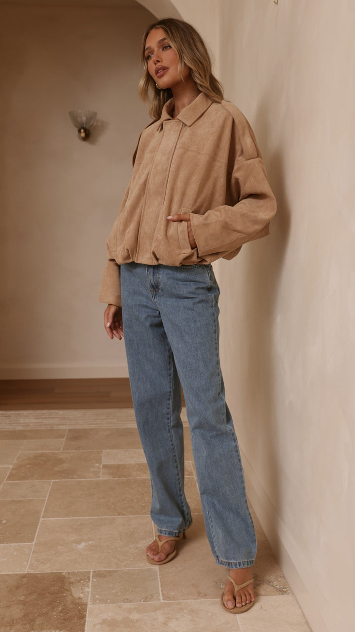 Leela Suede Bomber Jacket - Camel