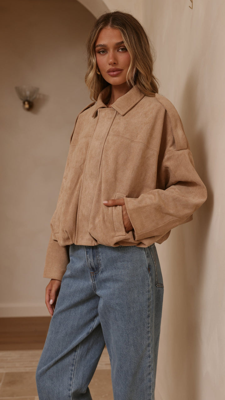Leela Suede Bomber Jacket - Camel