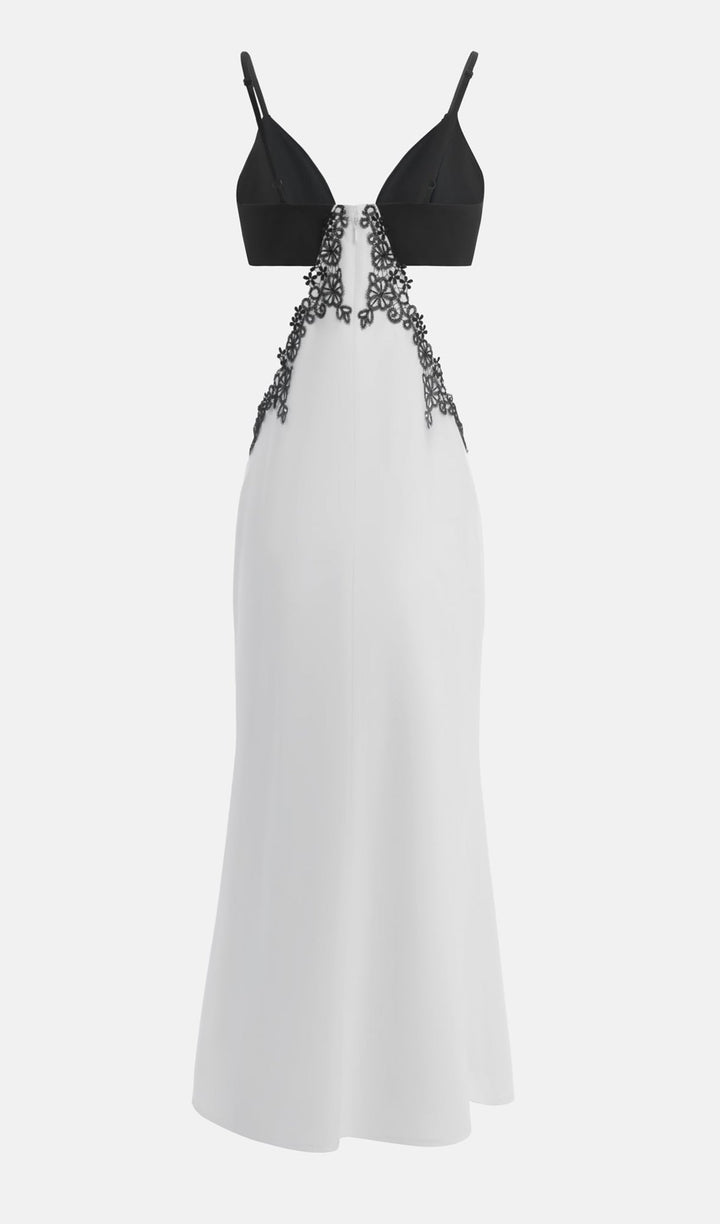 Cut Out And Contrast Lace Insert Midi Dress