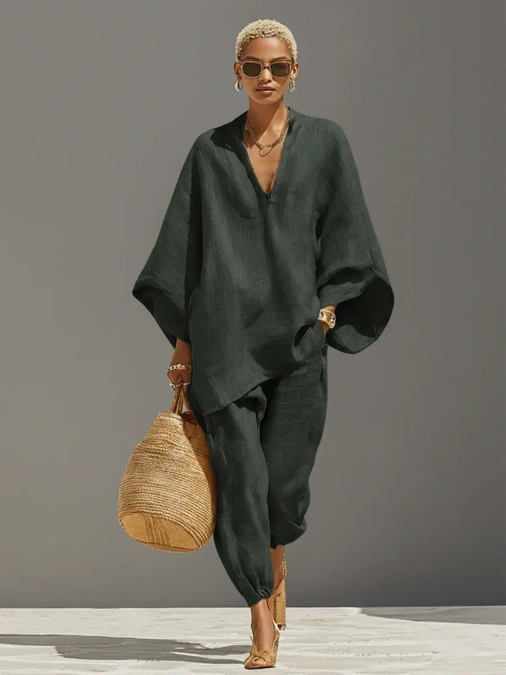 Nadia | Asymmetric Linen Two-Piece Set