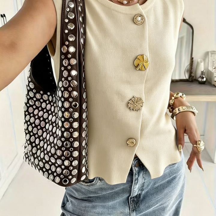 Vest for Women 2026 Summer Edition High-End Golden Button French-Style Sleeveless Top