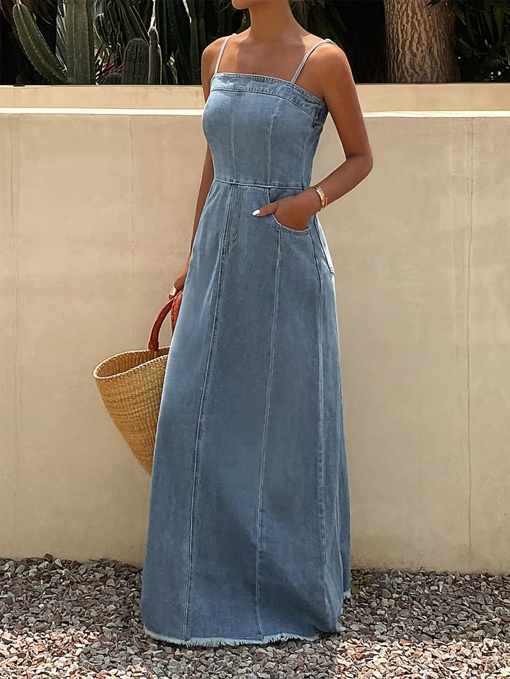 Acid Wash Denim Maxi Cami Dress