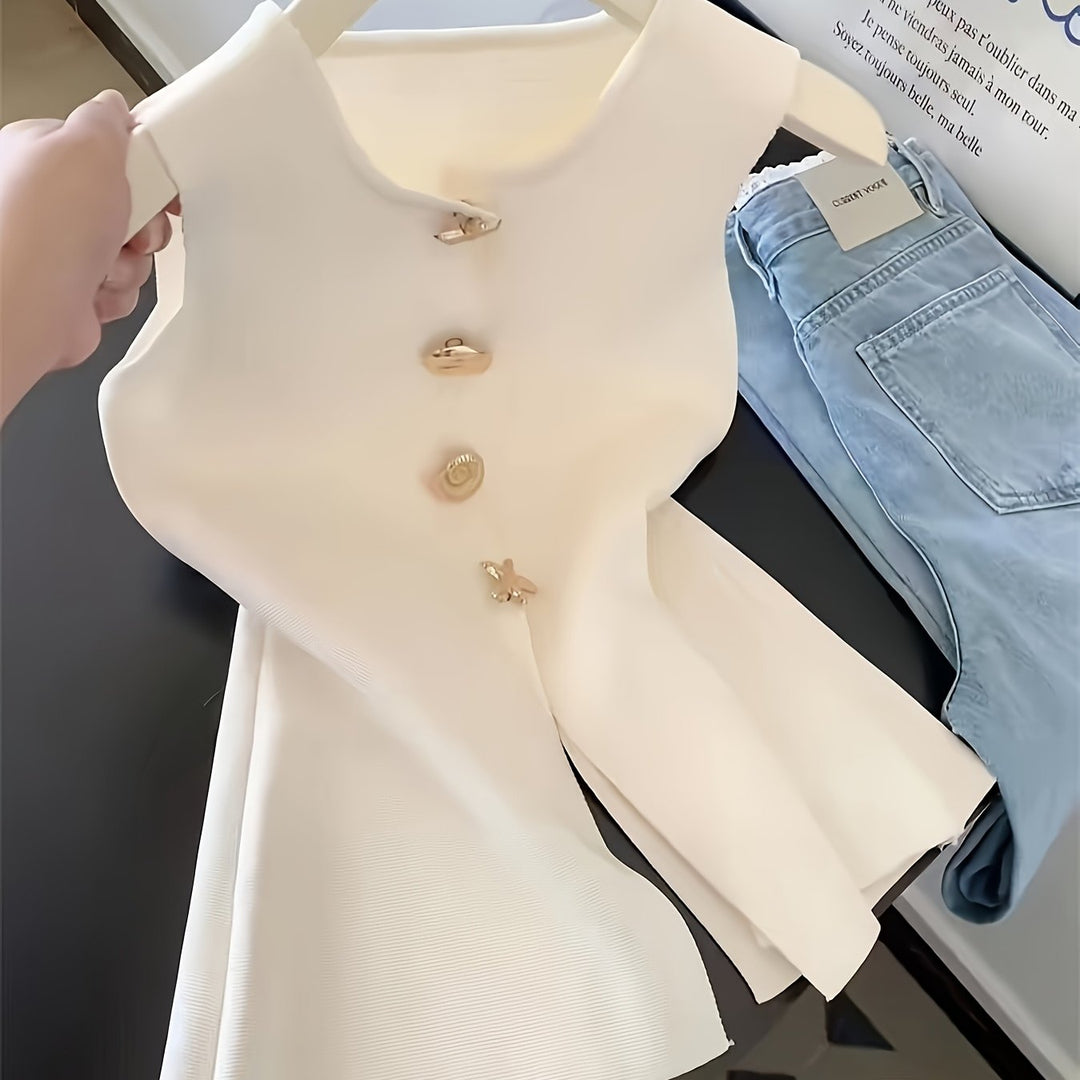 Sleeveless Bolero Vest with Buttons