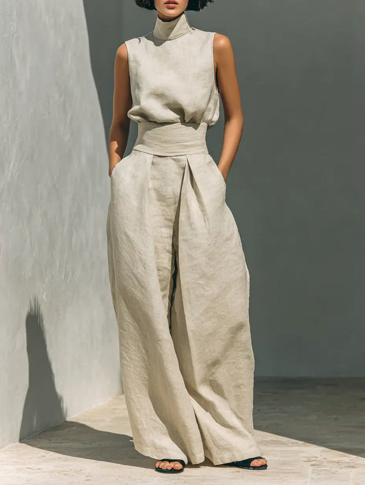 Phoebe | Linen Blouse Wide-Leg Pants Set