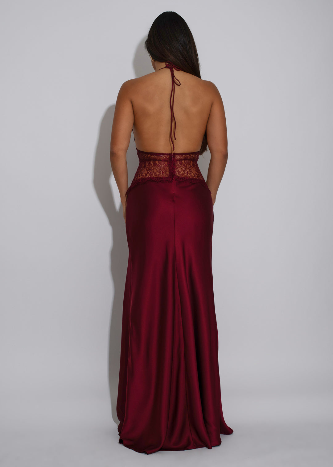 Moonlit Desire Satin Lace Maxi Dress Red