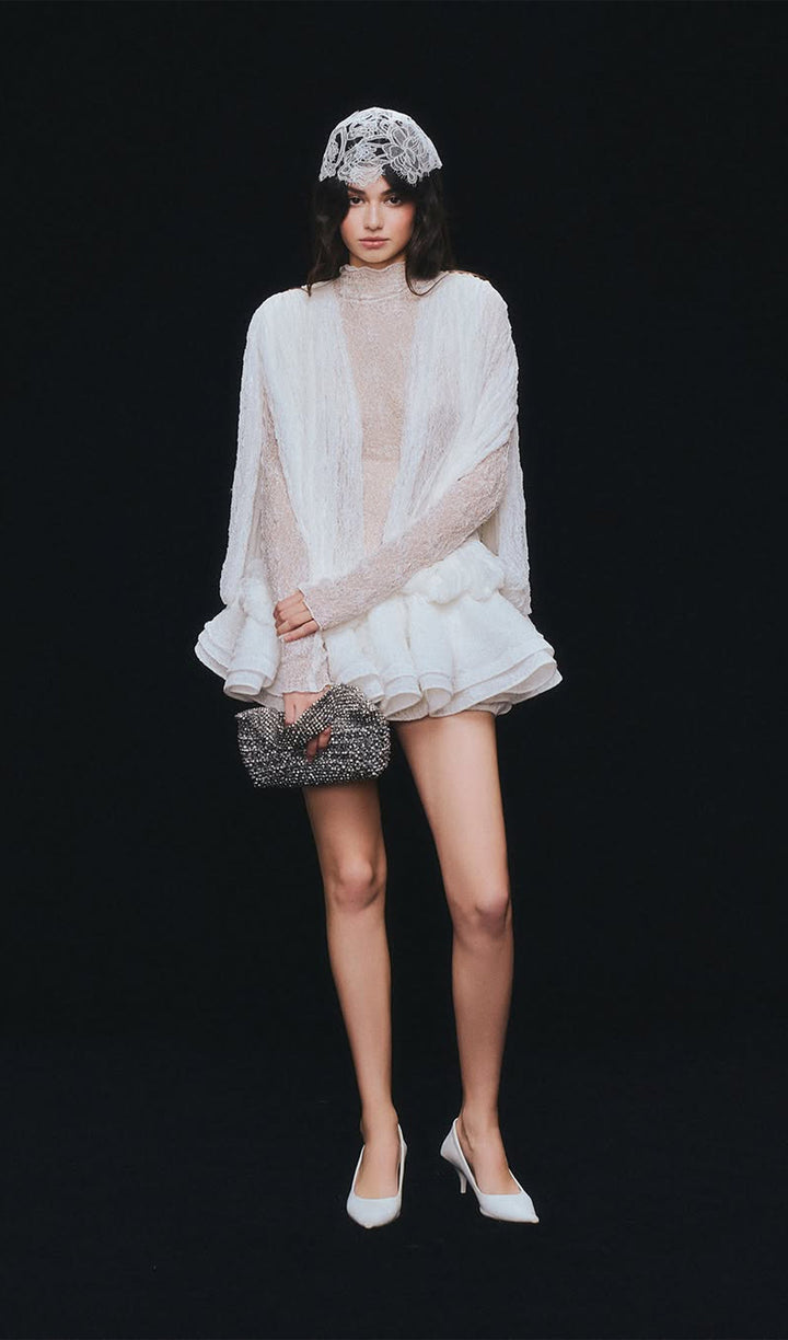 Lace Semi Sheer Ruffled Mini Dress