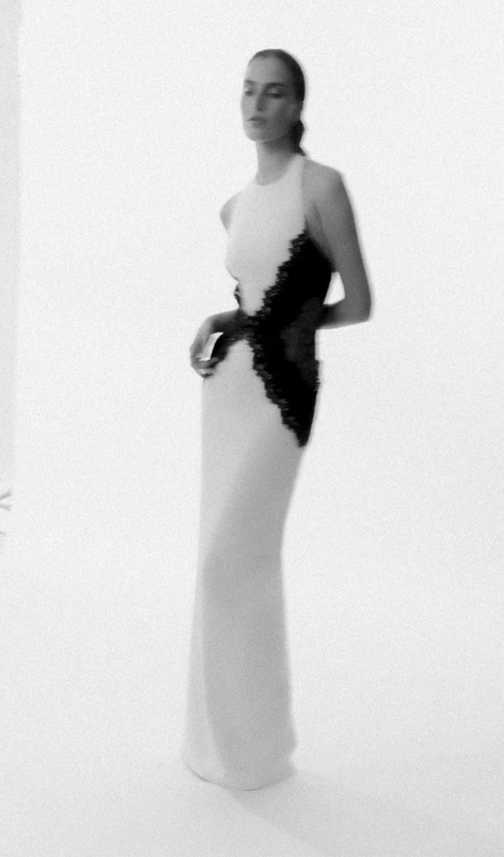 Open Back Maxi Dress In Crepe &amp; Lace