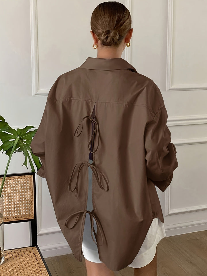 Back Bow Long Sleeve Blouse