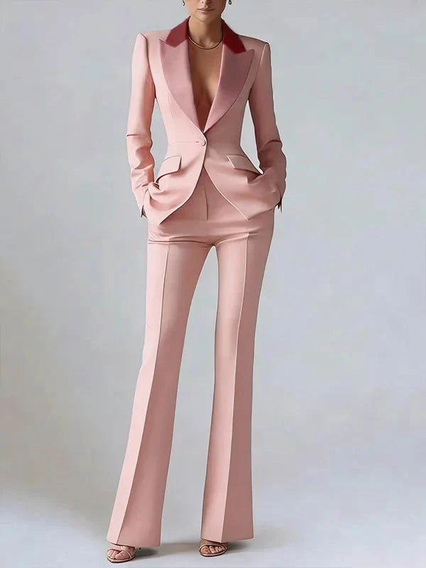 Vivienne | Satin Lapel Flared Suit Two-Piece Set