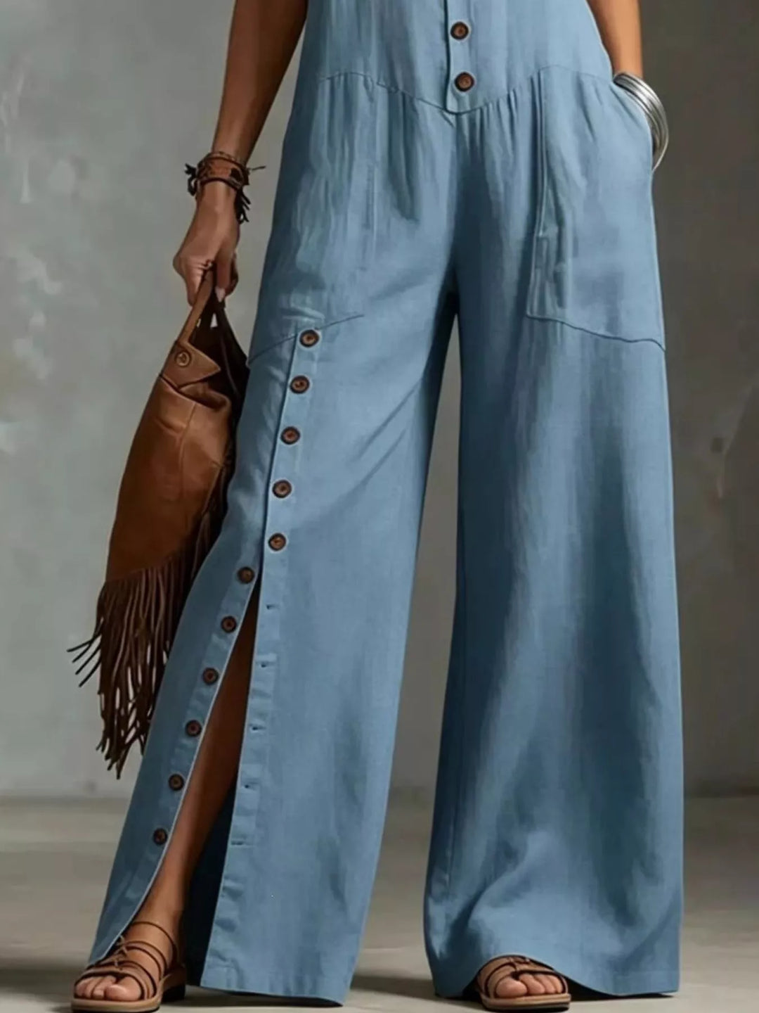 Sleeveless Button-Front Wide-Leg Jumpsuit — Plus Size