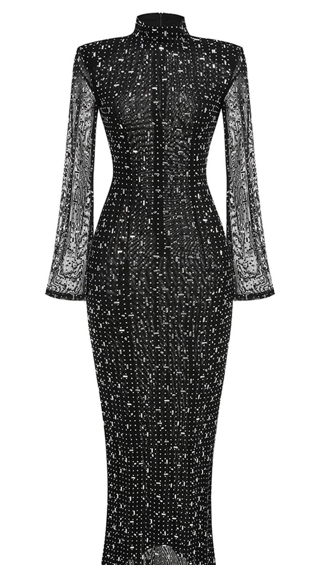 Trendy Rhinestone-Embellished Mesh Midi Dress