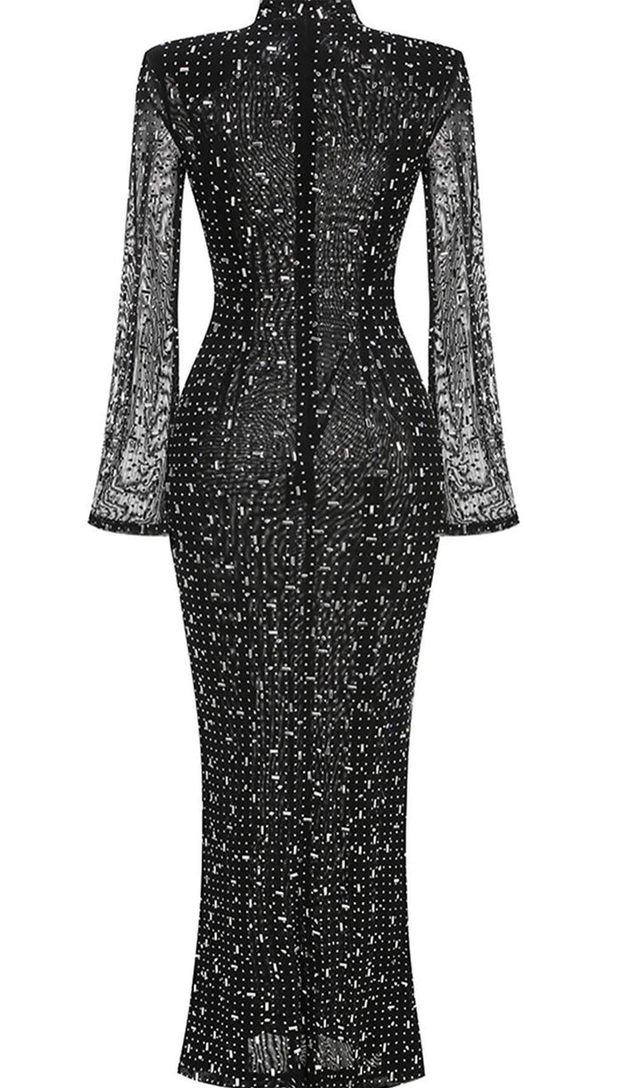 Trendy Rhinestone-Embellished Mesh Midi Dress