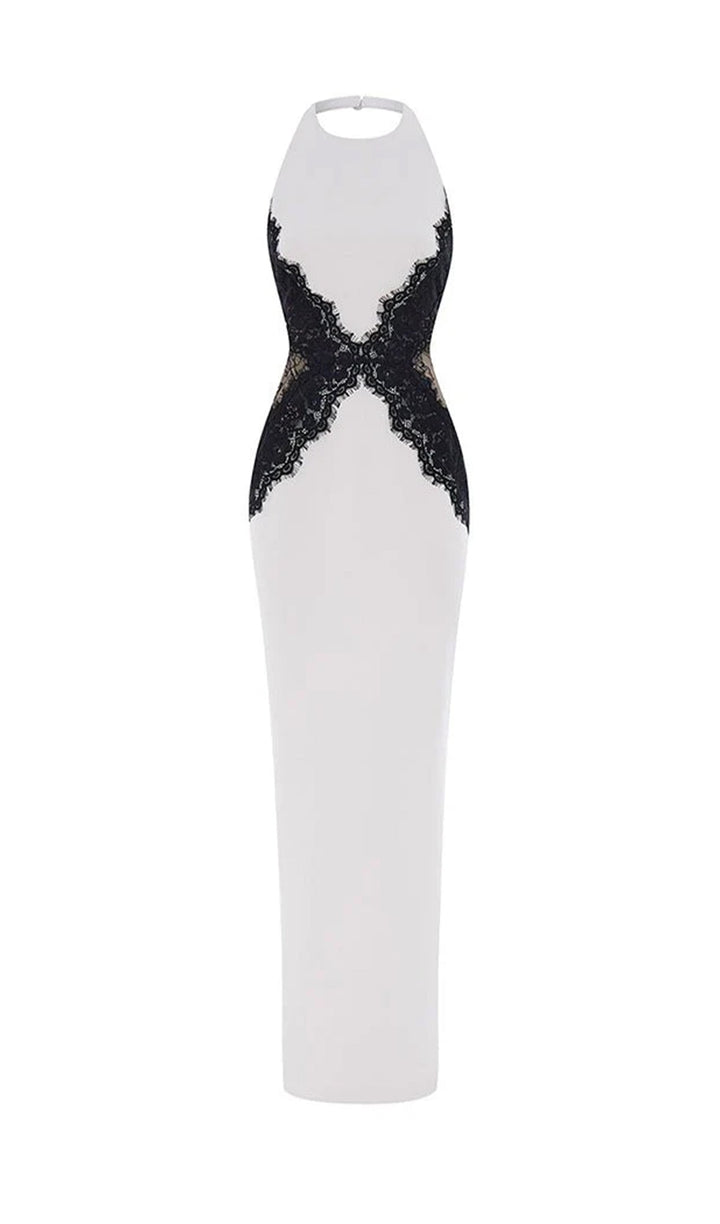 Open Back Maxi Dress In Crepe &amp; Lace