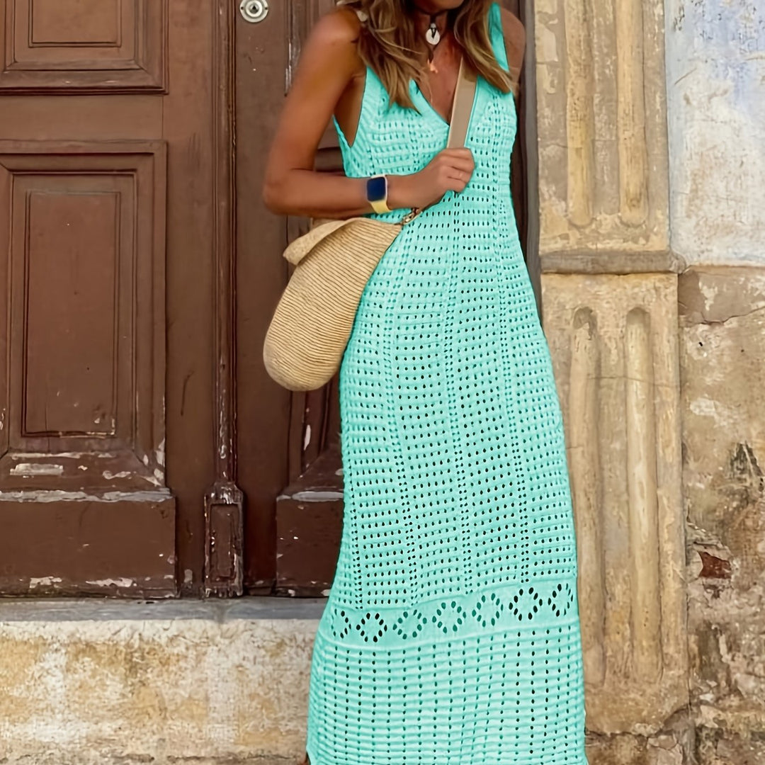 HollowOut Solid Color Tank Beach Maxi Dress