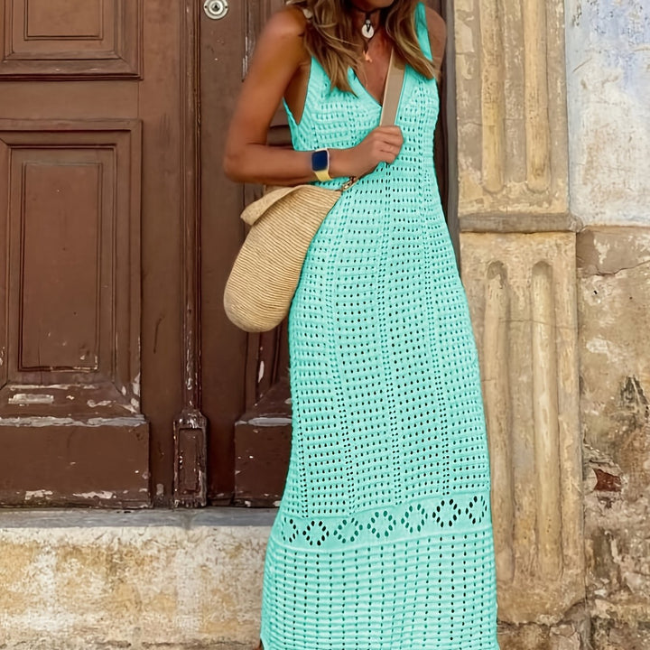 HollowOut Solid Color Tank Beach Maxi Dress
