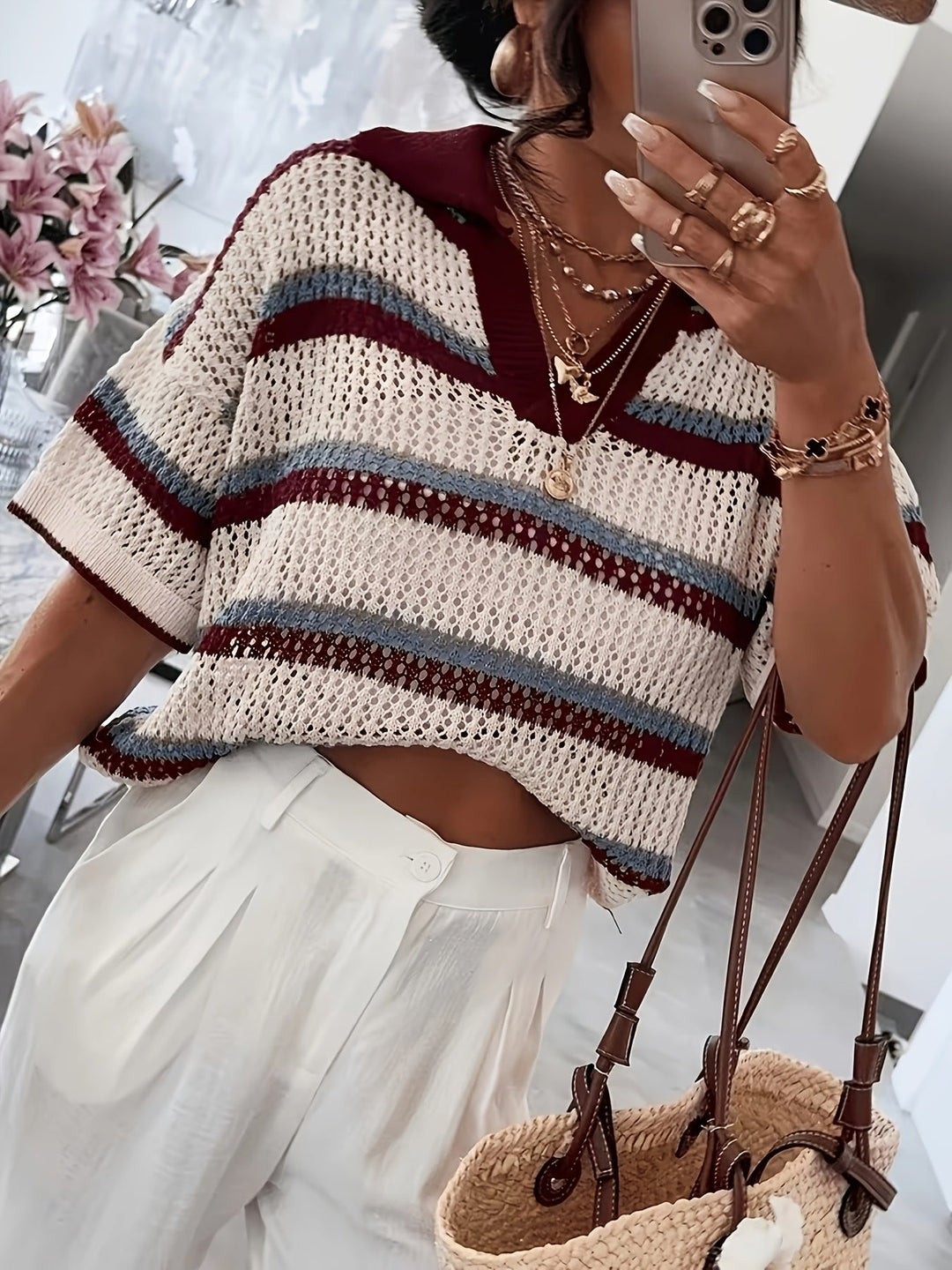 Striped Knit Collar Sweater